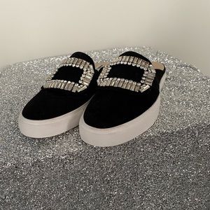 Black embellished slides